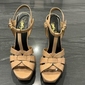 YSL Tribute Patent leather platform sandals   Color Darker Nude